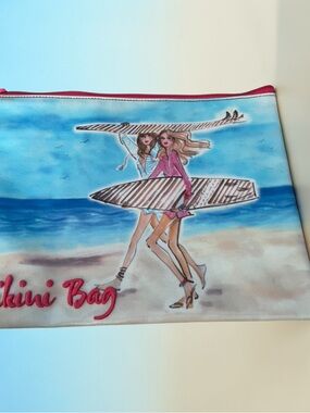 Henri Bendel Bikini Wet Bag Beach Pouch Pink Trim Zip Clutch